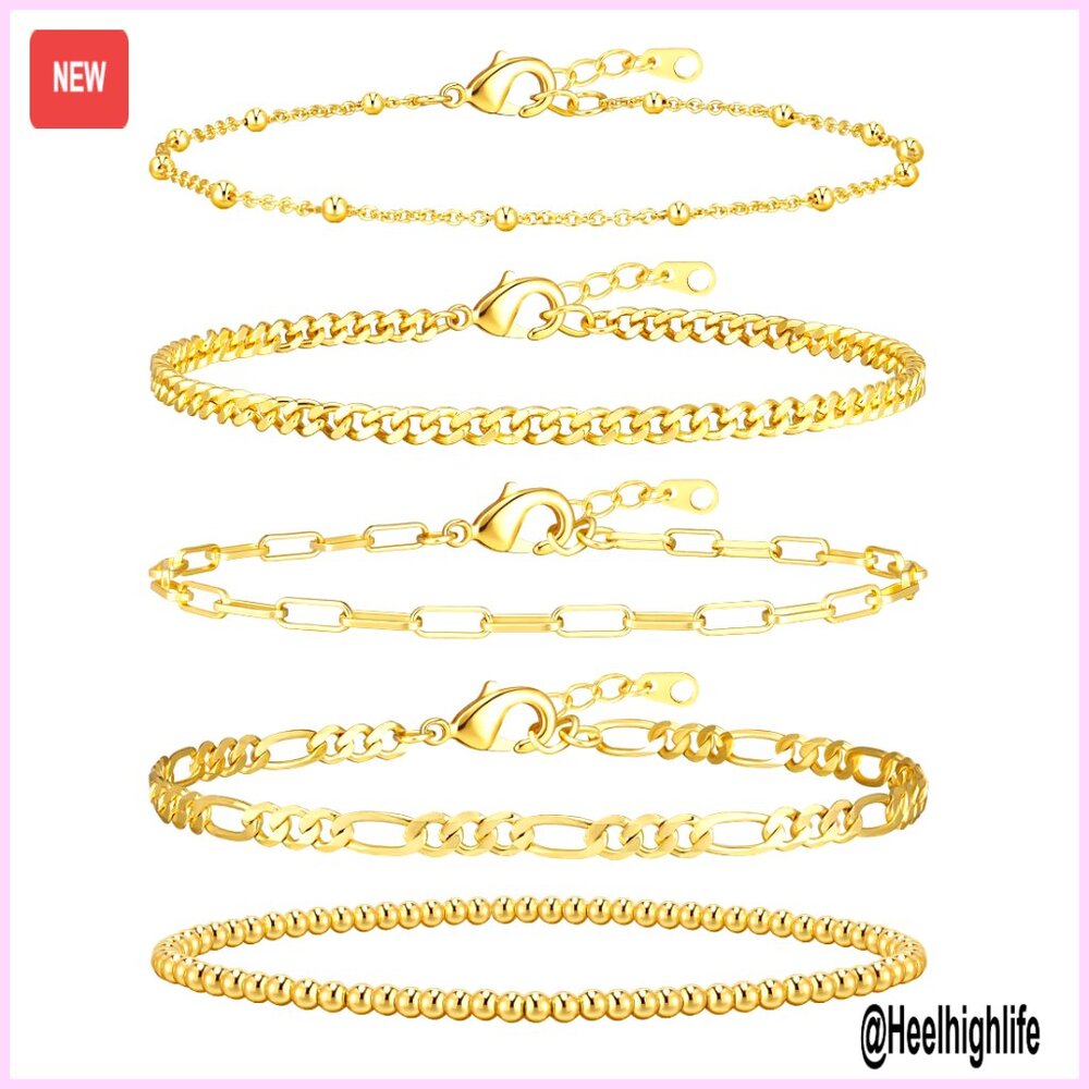 14k Gold Plated Stackable Bracelet Set Adjustable… - image 1